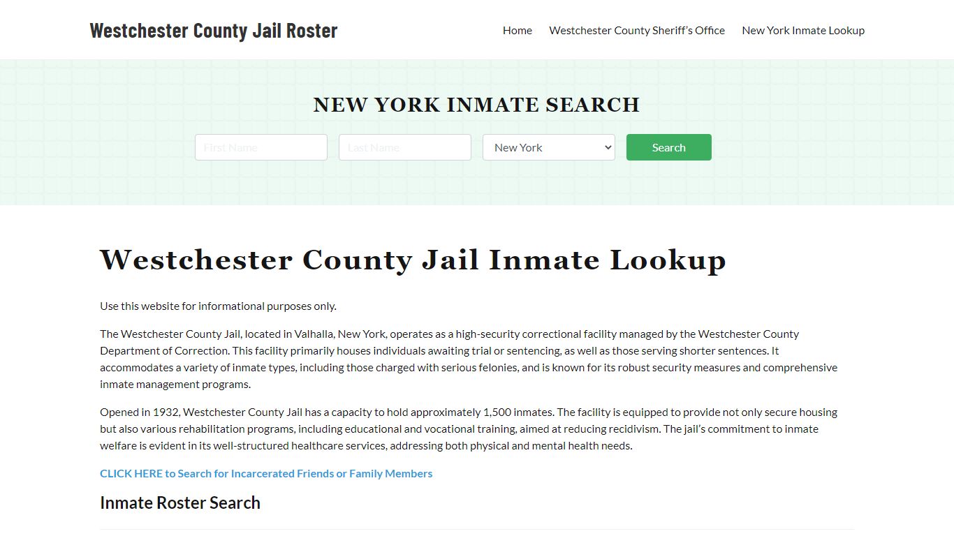 Westchester County Jail Roster Lookup, NY, Inmate Search